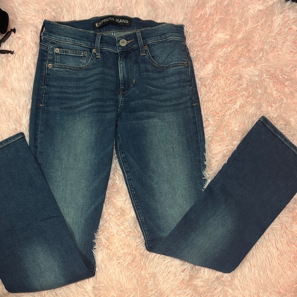 Express Women's Classic Blue Straight Leg Jeans.